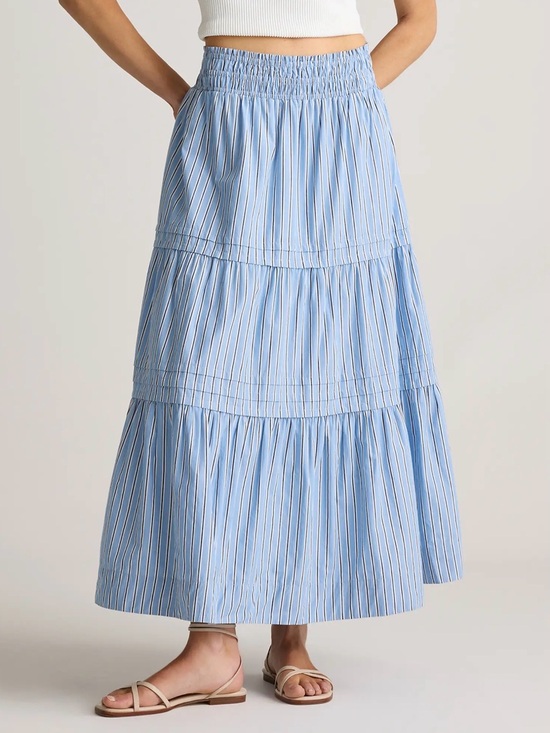Quince Dresses & Skirts - Quince 100% Organic Cotton Poplin Tiered Maxi Skirt Tribeca Stripe SIZE XL NWT